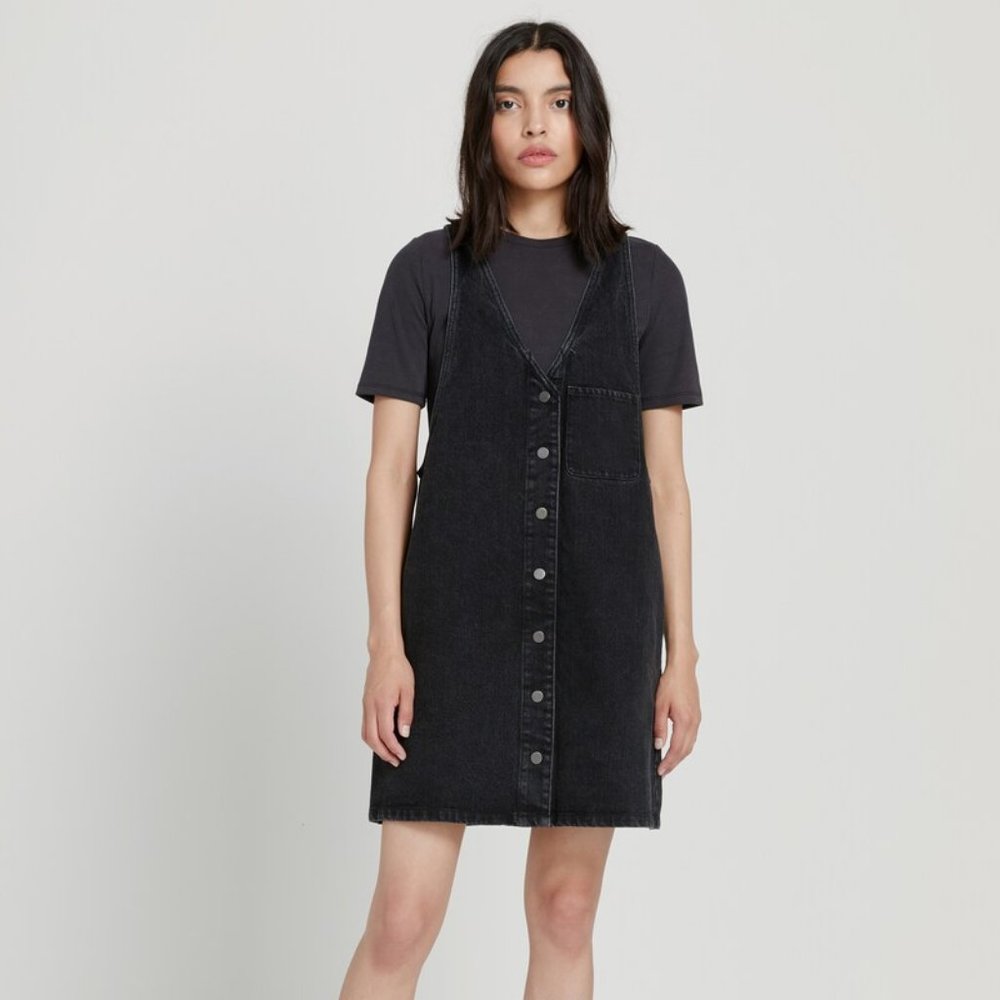 Frank & Oak Jean Snap Front Pinafore Dress